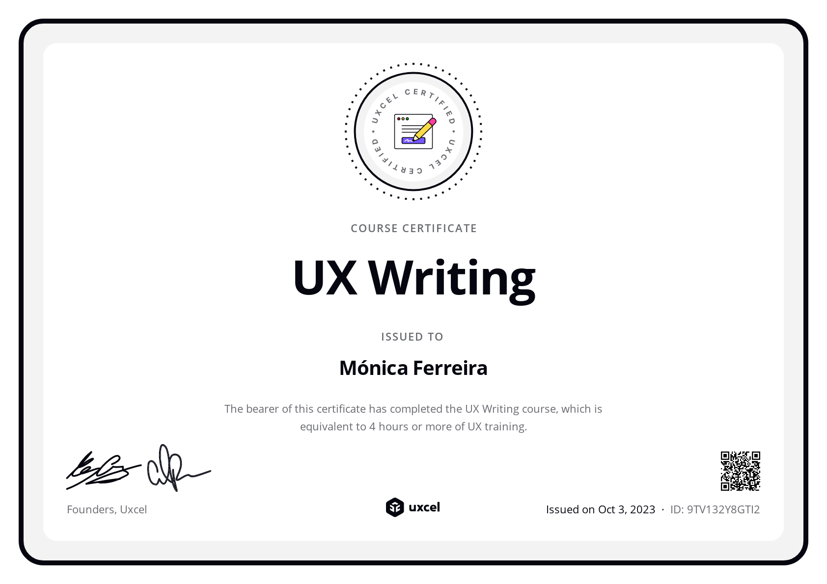Mónica Ferreira's certificate